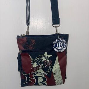 EUC Route 66 Navy and Burgundy Messenger Bag